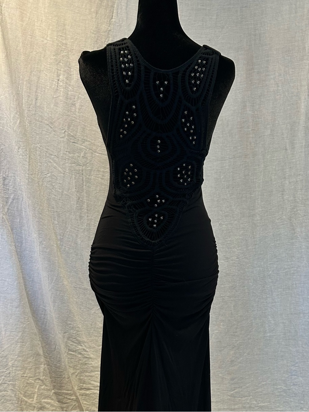Sky Black Sleeveless Maxi Dress with crochet back detail